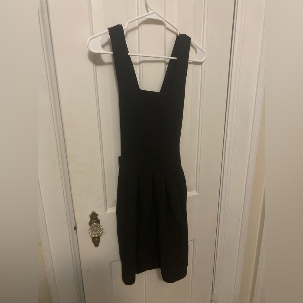 Black Mini Pinafore Overall Dress